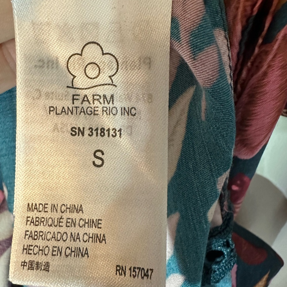 FARM Rio Teal Maxi Dress with Pink Floral Print 3/4 length Sleeve Boho Size S - Picture 7 of 12